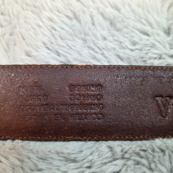 Veari Belt Mens Brown Vista Bovino Leather 32 Made in Mexico Silver Buckle - Picture 4 of 8